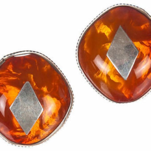 African Sterling Silver Amber Earrings
